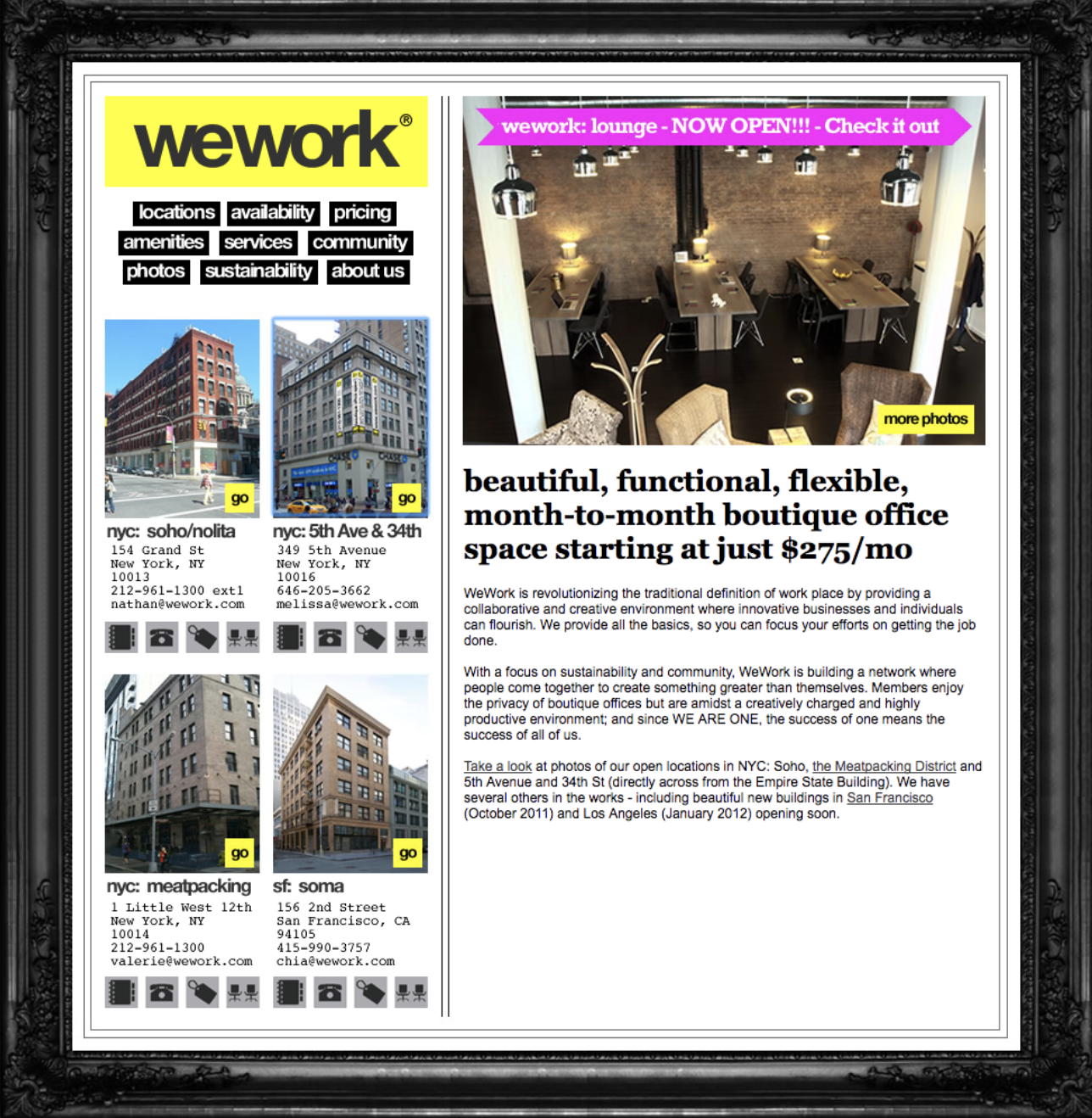 Diagram showing early WeWork homepage
